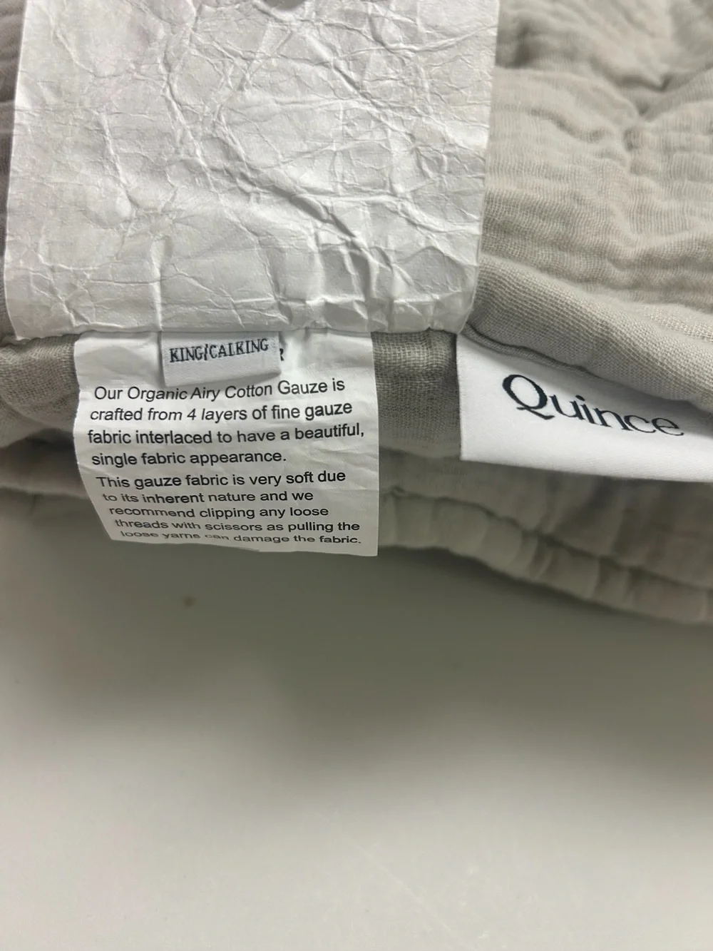 NWOT QUINCE Organic Airy Gauze Dream Quilt King/Cal King Fog Grey 8597